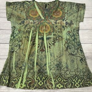 Susan Lawrence Green Printed Knit Top
